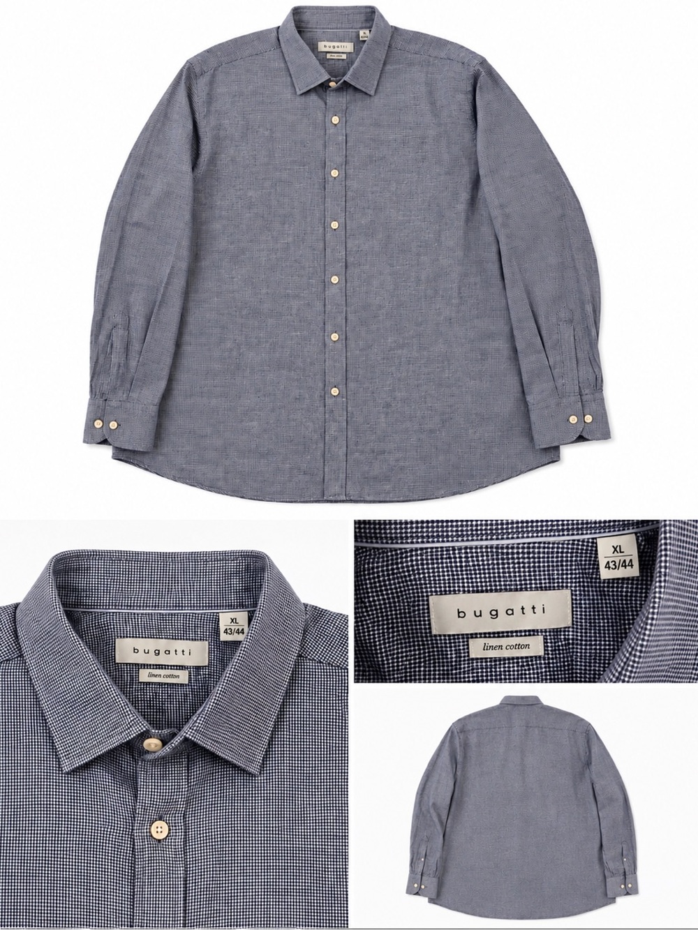 Bugatti Men's Gray-Blue Micro-Check Button-Down Shirt